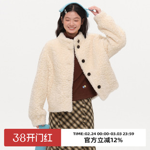 omont蛋挞家复古立领短款环保皮草2025冬宽松厚实小个子毛毛外套