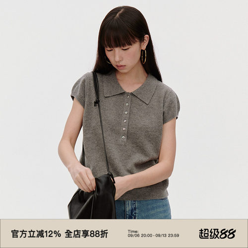 小飞袖/polo领/全羊毛针织衫