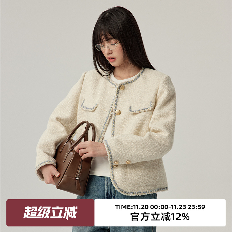 蓝色织带/小香风面料/金属纽扣