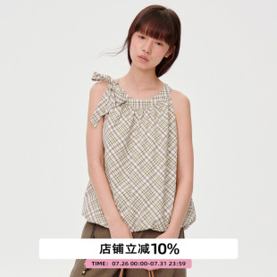 外穿宽松短款 omont蛋挞家气质侧飘带挂脖花苞背心2025夏季 上衣女