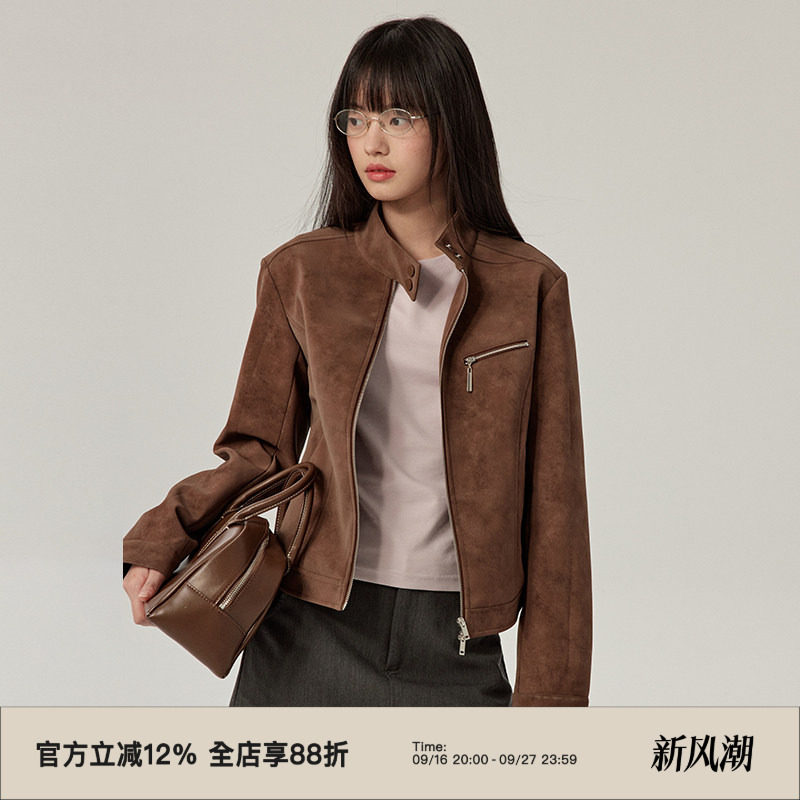 立领/弧形下摆/H型皮衣外套图片