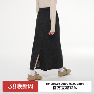 omont蛋挞家复古毛呢中长款半身裙2025冬季高腰直显瘦筒毛呢裙子