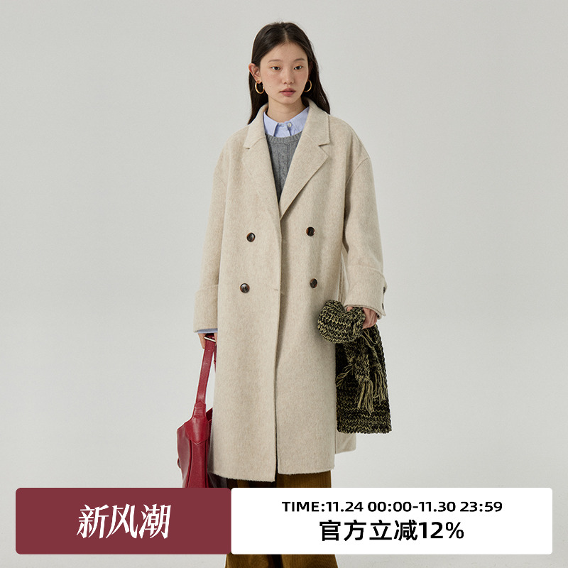 omont蛋挞家羊毛中长款毛呢外套