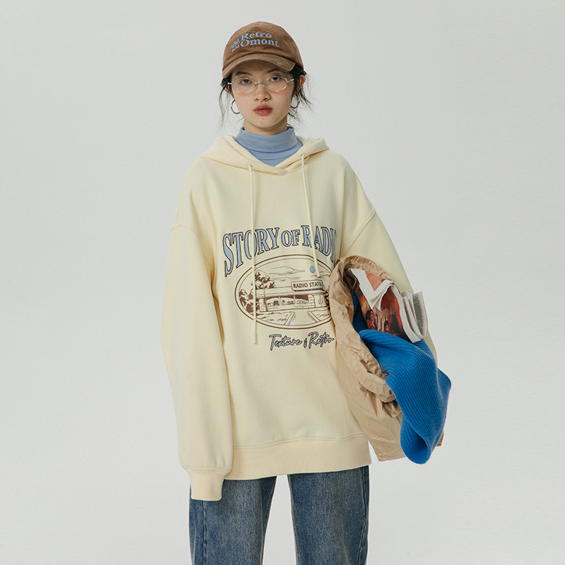 omont宽松连帽加绒卫衣