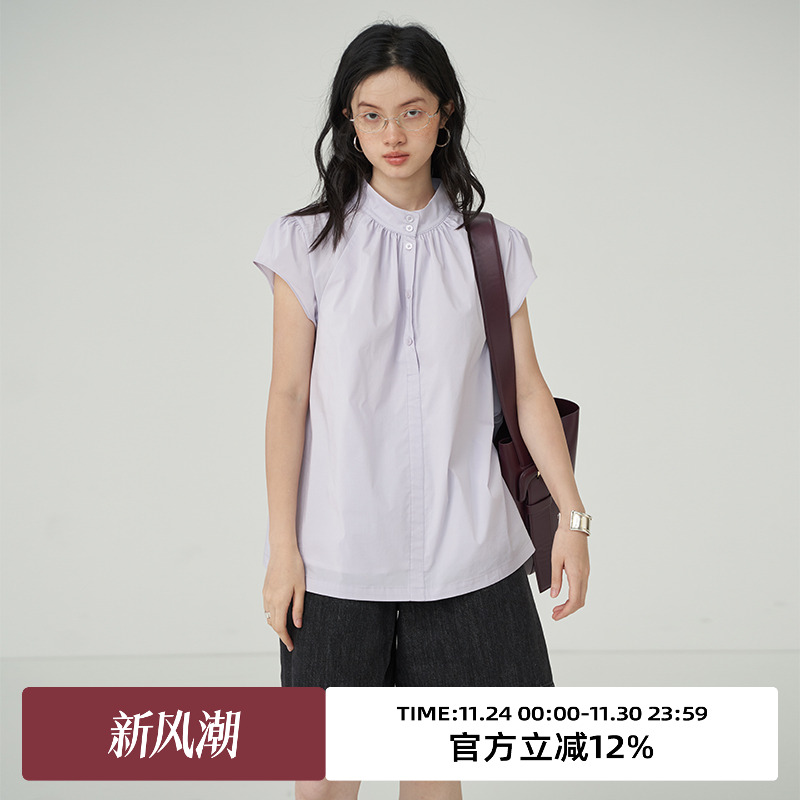 衬衫omont小飞袖复古宽松