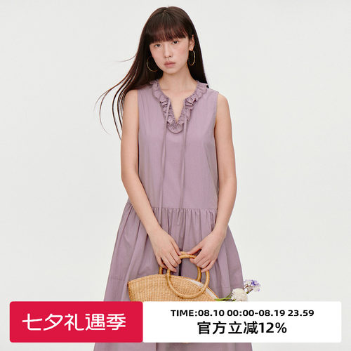 木耳边设计/宽松版型/无袖连衣裙
