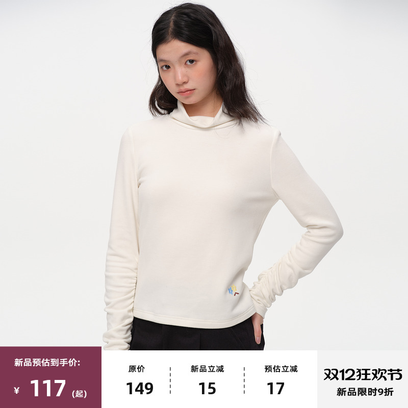 复古加绒磨毛高领长袖T恤