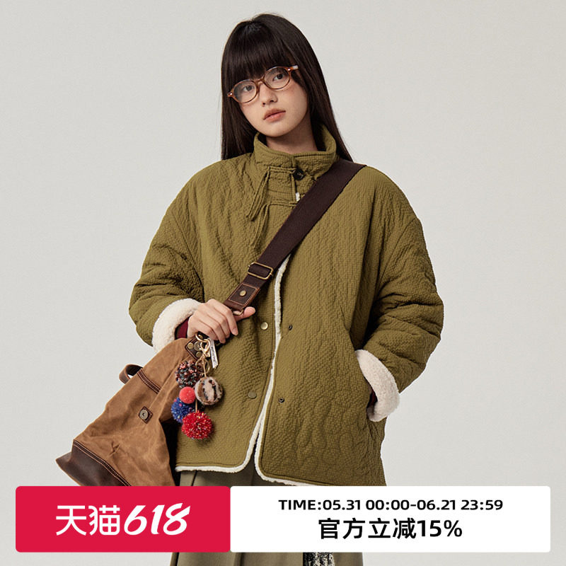 omont蛋挞家 双面穿仿羊羔毛厚外套秋冬季百搭保暖宽松棉衣棉服