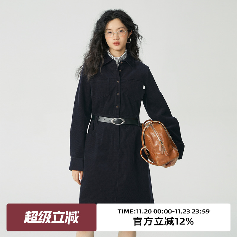 omont灯芯绒中长款连衣裙