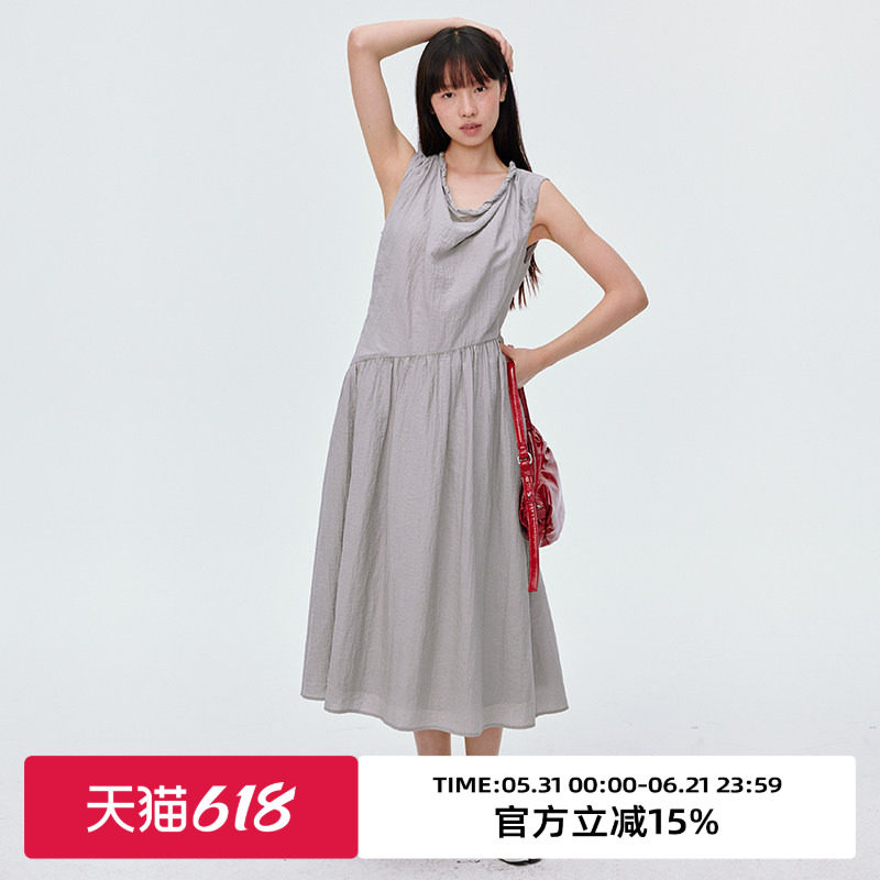 omont蛋挞家气质手工编织荡领无袖连衣裙2025夏宽松慵懒风背心裙