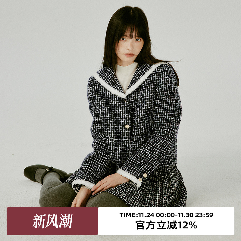 omont蛋挞家短海军领短外套