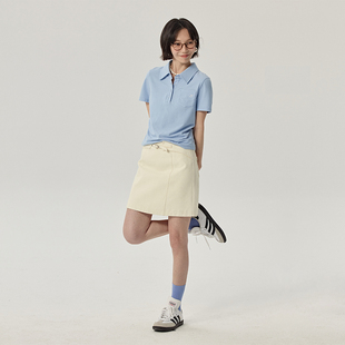 复古Polo领短袖 新款 omont蛋挞家 T恤夏季 上衣女 修身 显瘦短款