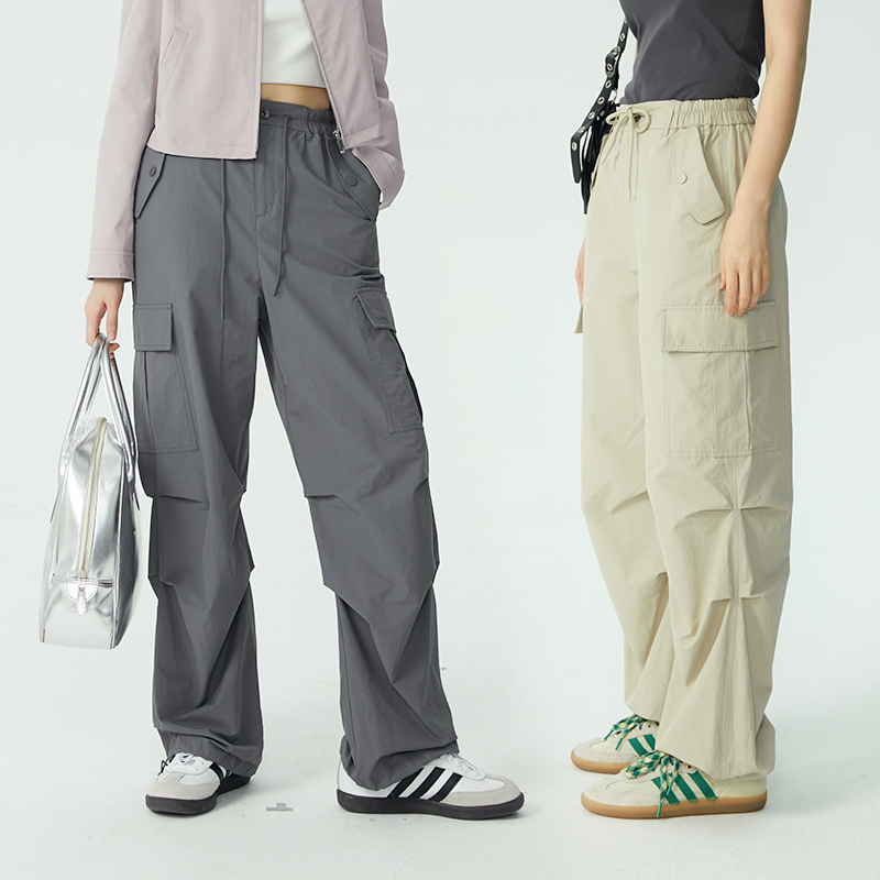 高腰直筒工装裤降落伞裤