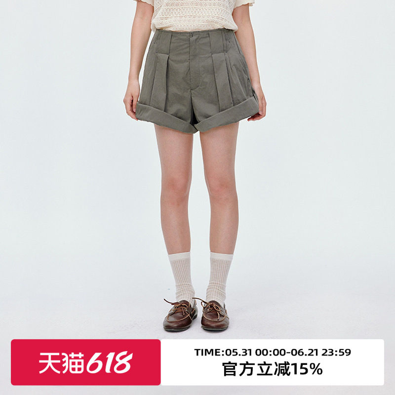 omont蛋挞家复古设计感两穿卷边短裤2025夏季高腰显瘦a字休闲裤子