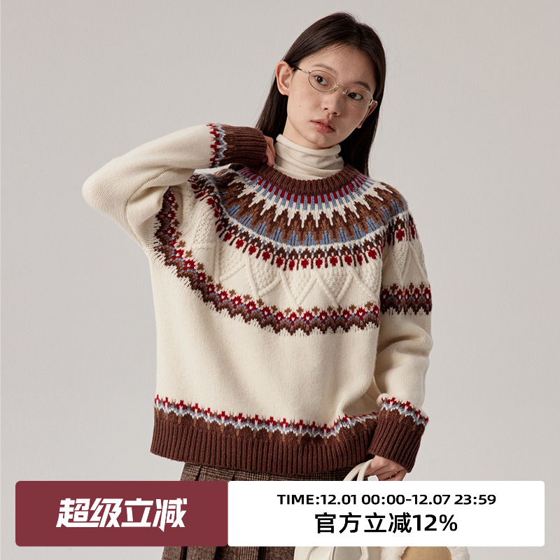 omont蛋挞家圆领羊毛费尔岛