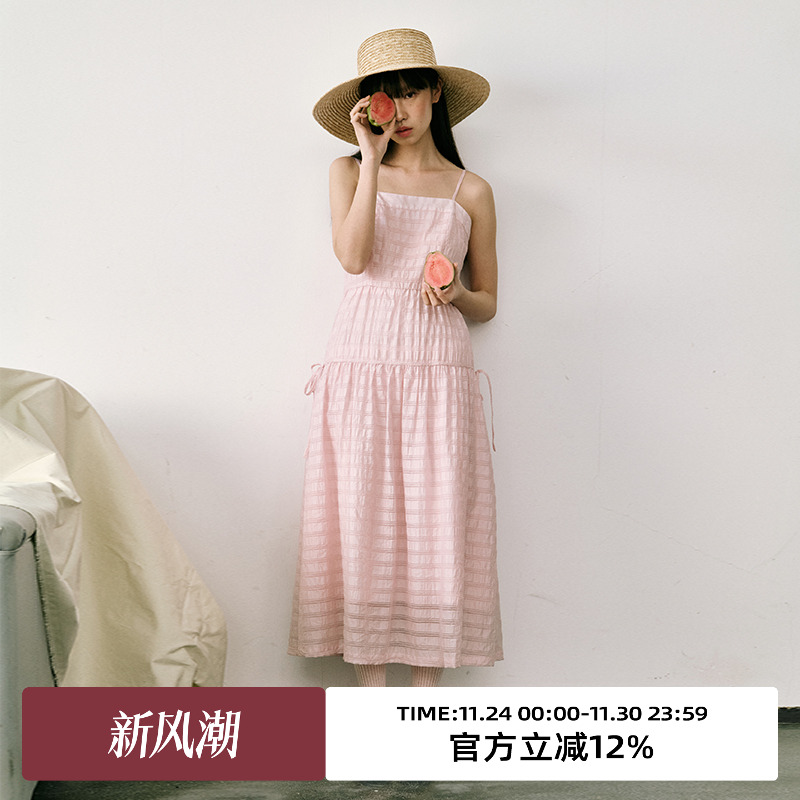 侧边绑带设计/吊带连衣裙