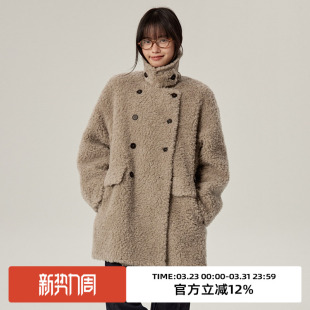 omont蛋挞家 全羊毛双排扣皮毛一体外套冬高级感毛毛皮草大衣