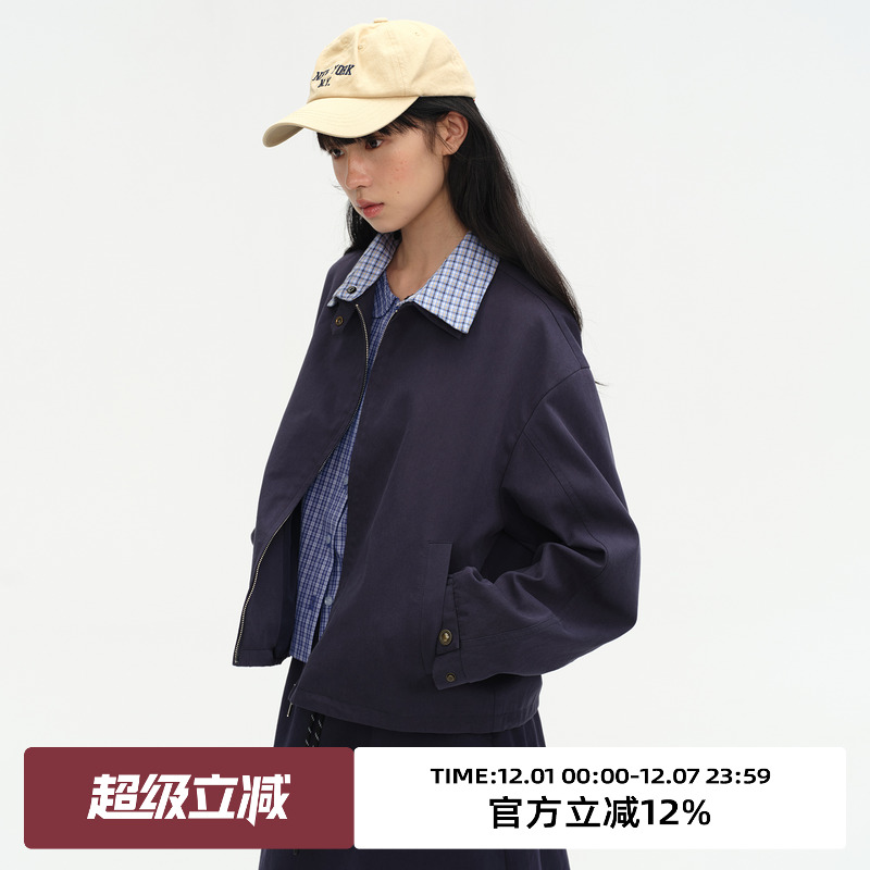 撞色翻领/双开拉链/夹克外套