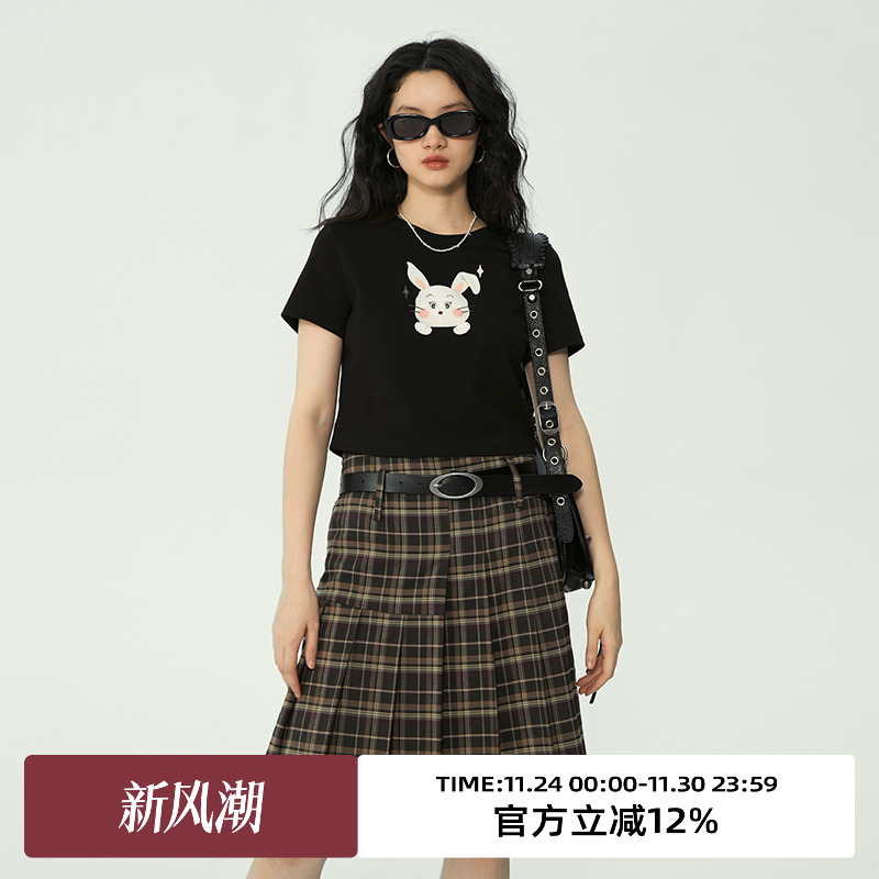 omont兔子印花正肩T恤