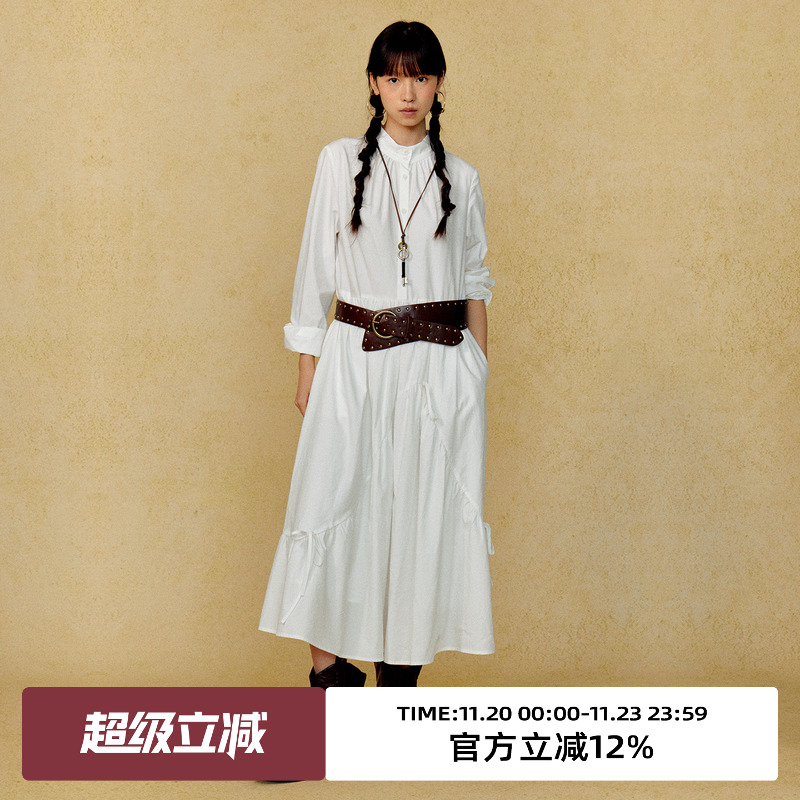 立领设计/下摆不规则/衬衫连衣裙