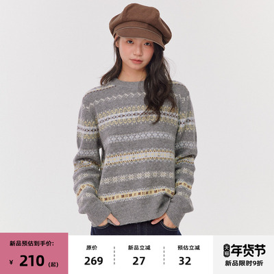 复古费尔岛圆领针织毛衣