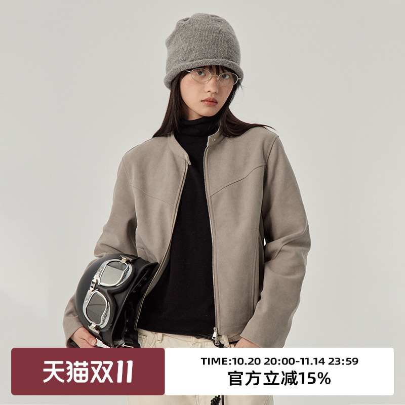 omont蛋挞家通勤麂皮短外套