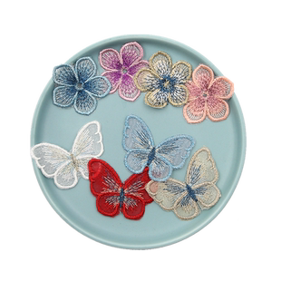 蝴蝶花朵布贴破洞补丁欧根纱布贴衣服蕾丝绣花手缝修补贴装饰贴