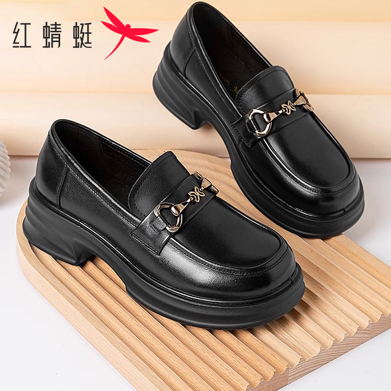 红蜻蜓女鞋时尚小皮鞋厚底乐福鞋