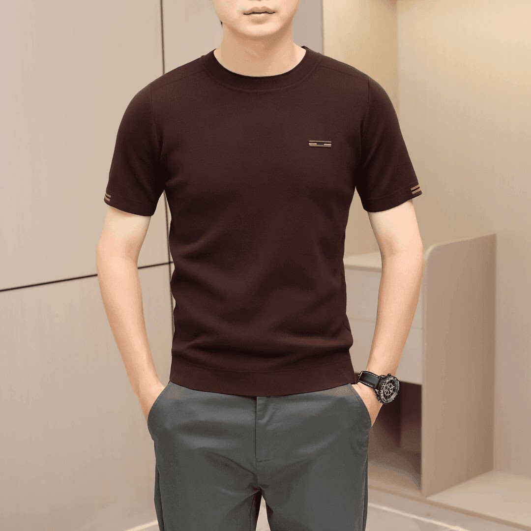 男士高品质轻奢商务短袖T恤针织衫2026春夏新款修身百搭气质上衣