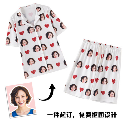 情侣牛奶丝定制头像睡衣一件起订