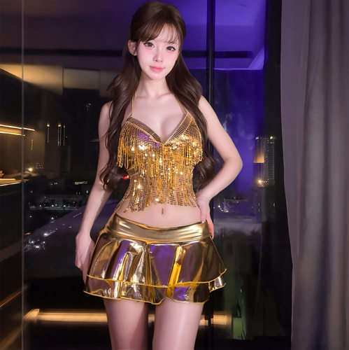 性感辣妹亮片流苏舞台演出套装
