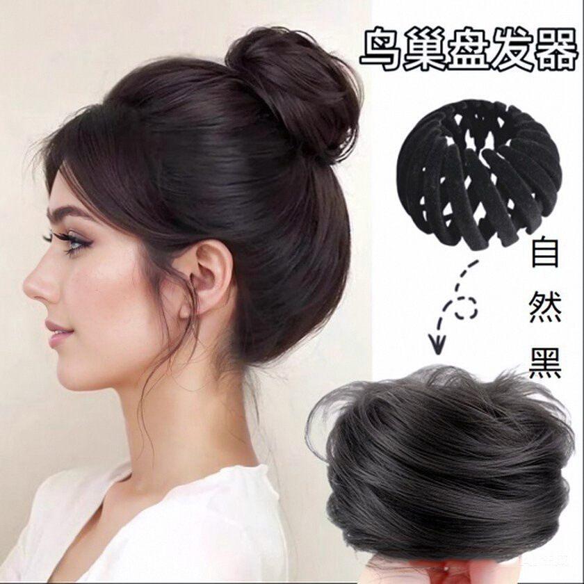 收缩鸟巢丸子头全真发假发发圈花苞头盘发头顶蓬松增发假发包