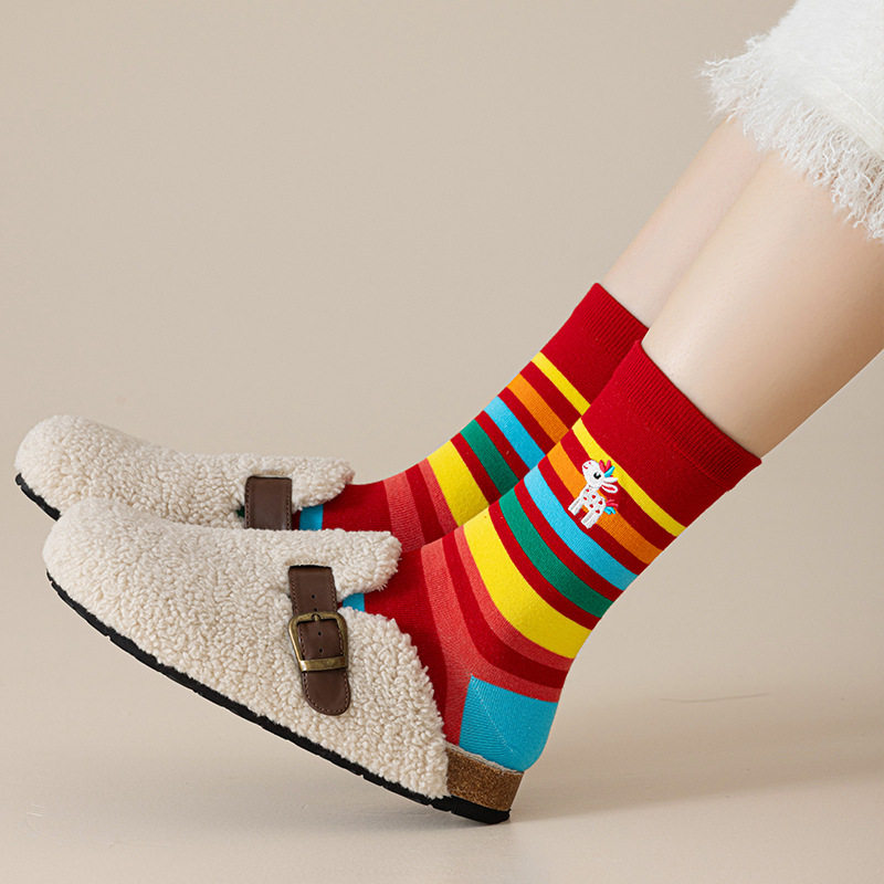 红色本命年马年情侣中筒棉袜