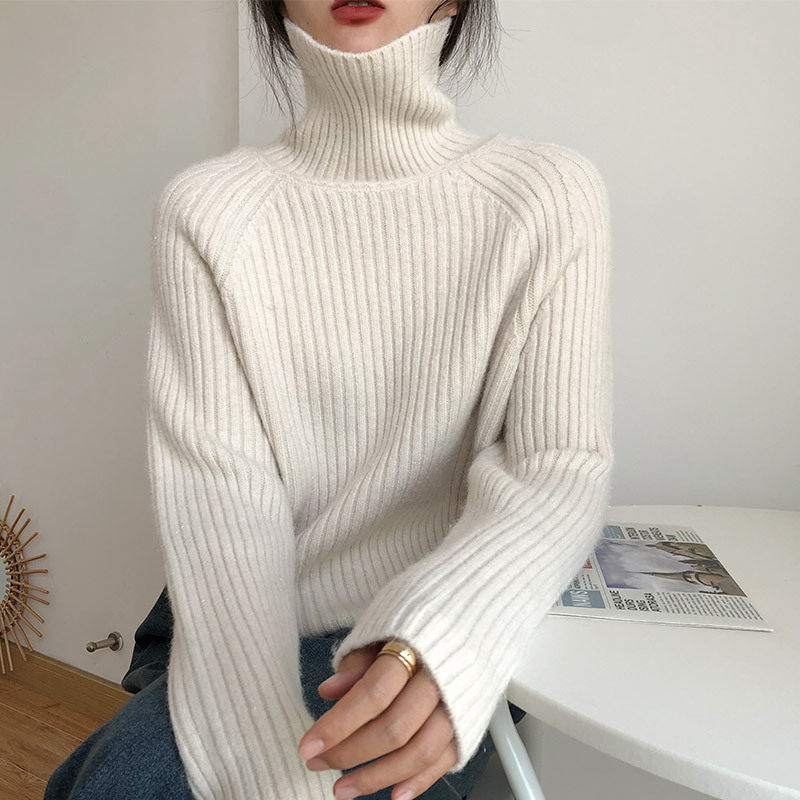 秋冬季新款韩版毛衣女高领纯色套头针织衫宽松温柔系慵懒风