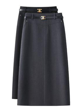 高级灰A字半身裙女2025新款春秋款高腰显瘦西装裙中长款包臀裙子