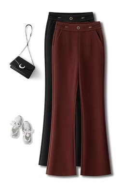 安可拉红色微喇裤女秋冬2025新款高腰修身显瘦马蹄裤小个子喇叭裤