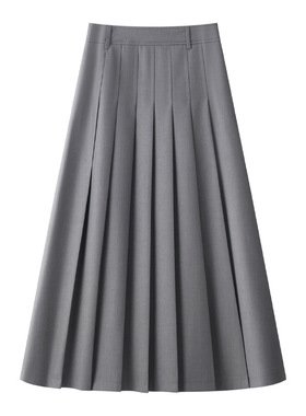 灰色百褶半身裙女2025新款秋季高腰A字裙中长款显瘦气质半裙伞裙