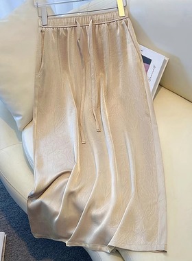 醋酸缎面半身裙女夏季薄款2025新款松紧腰包臀裙a字直筒裙中长裙