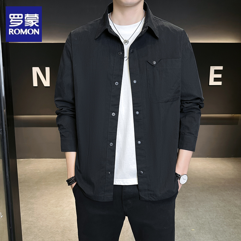 罗蒙男士休闲外套2025新款春秋季韩版帅气衬衫式夹克设计感上衣服
