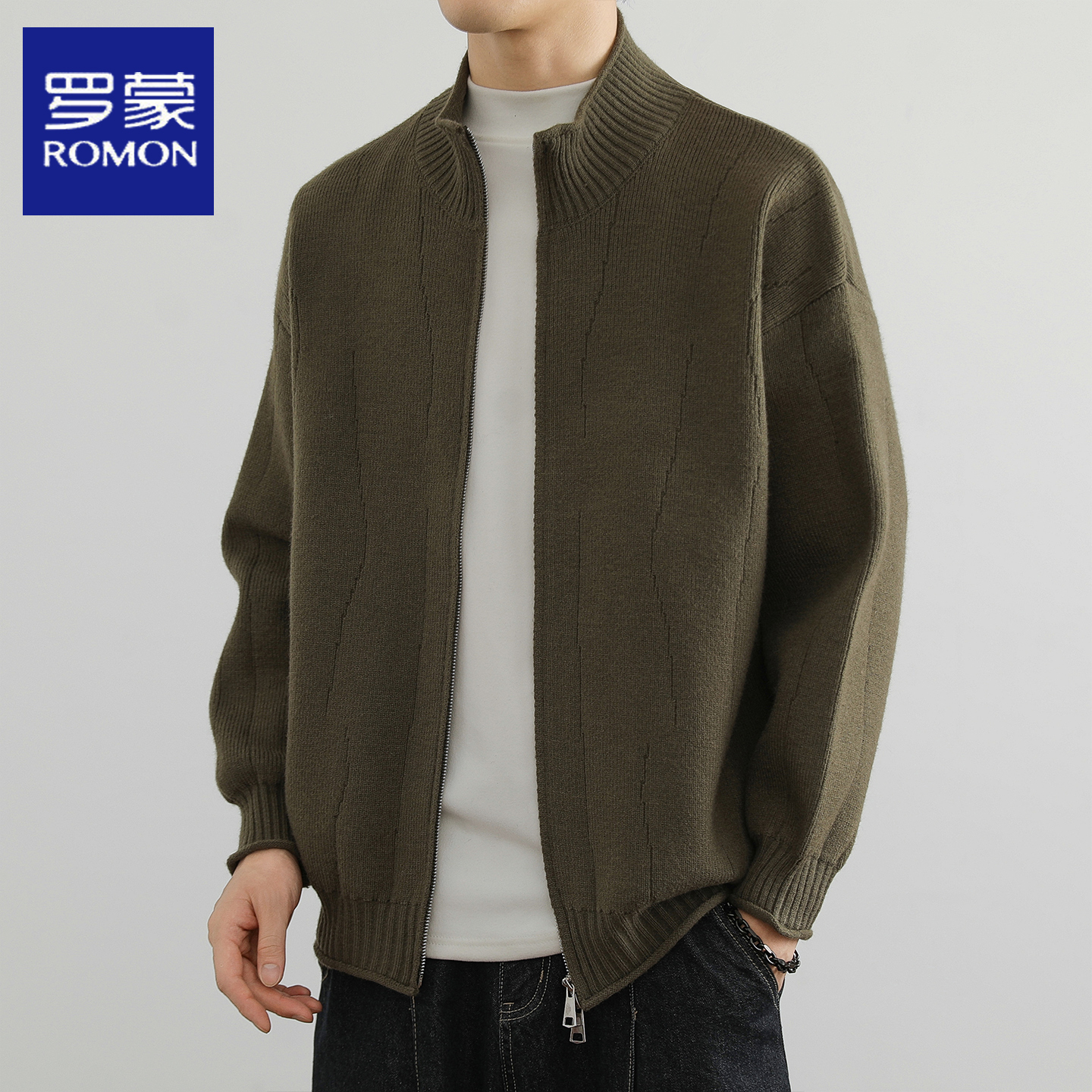 罗蒙男士立领针织开衫夹克外套