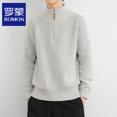 罗蒙半拉链纯棉高领纯棉毛衣高端