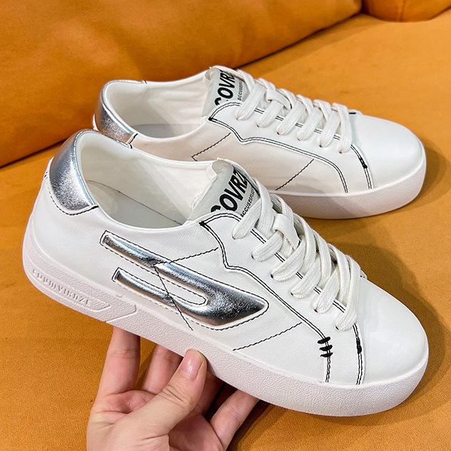 真皮德训鞋女2026春季小白鞋休闲系带跑步运动鞋ins百搭平底板鞋
