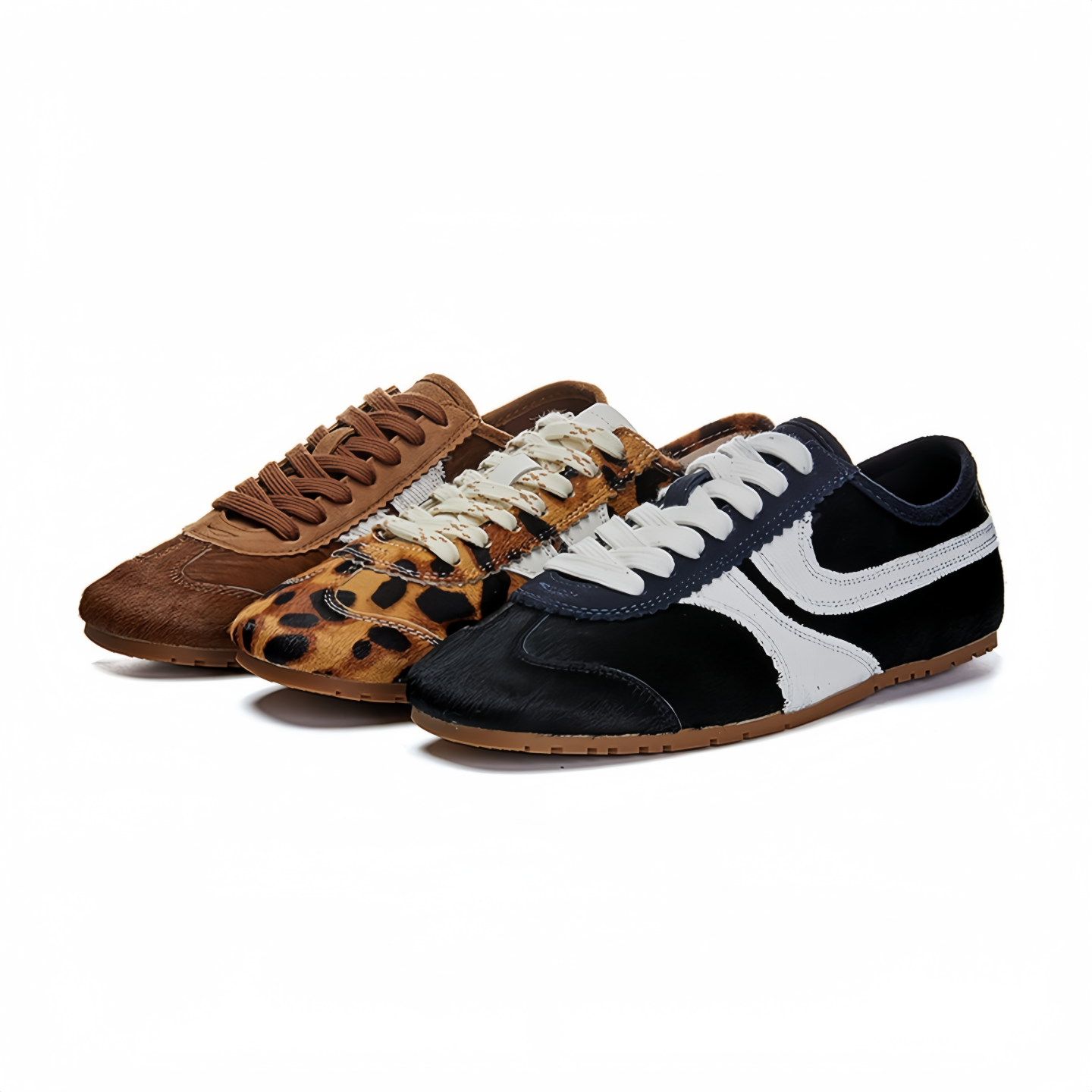 真皮2025秋季新款豹纹德训鞋女马毛美式复古平底休闲运动阿甘板鞋