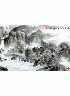 国画字画宣纸山水画客厅沙发背景墙墙面挂画字画清秀山水福山秀水