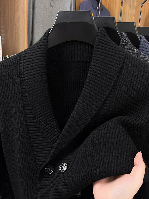 锋范 保罗纯羊毛针织衫男2025年春秋冬高端青果领针织开衫外套