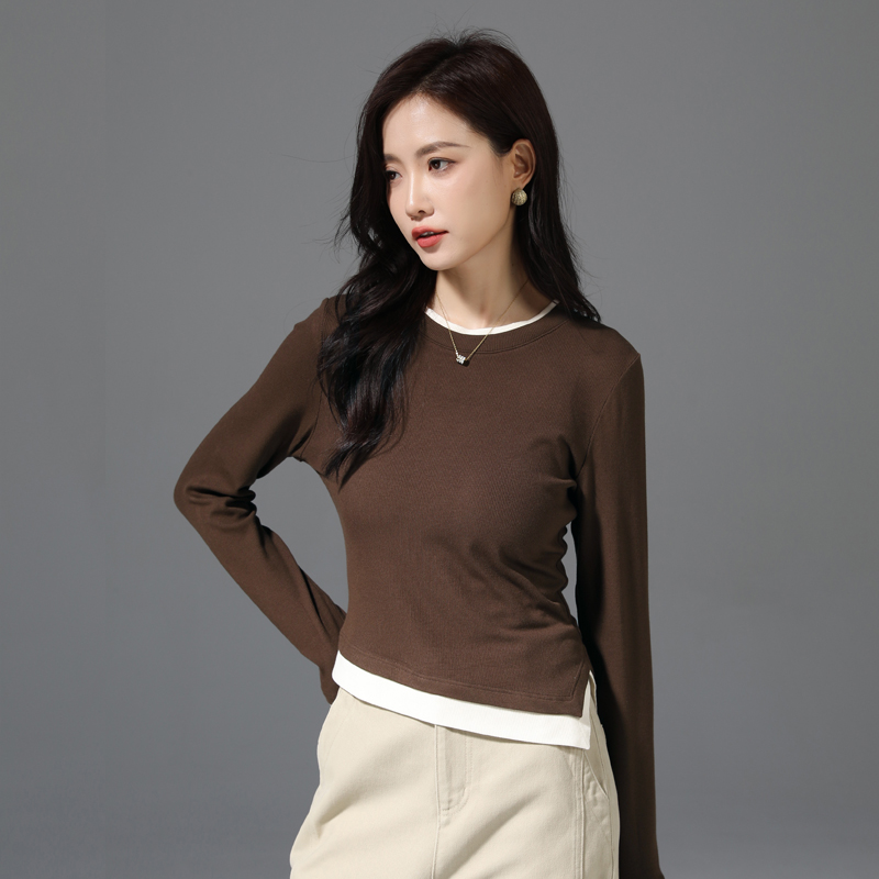 凌丹娜针织衫圆领套头不规则长袖