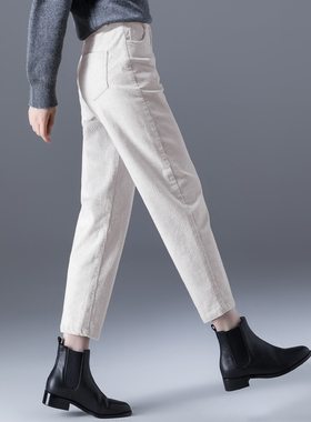 清仓白色加绒灯芯绒裤女小个子九分裤秋冬裤子休闲条绒女裤哈伦裤