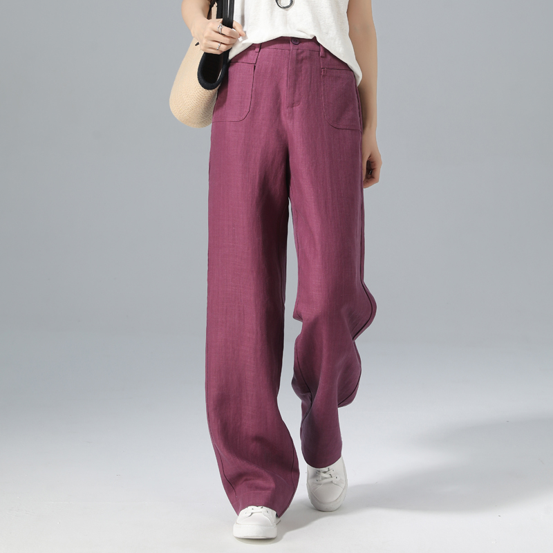 紫色天丝亚麻阔腿裤女夏季薄款