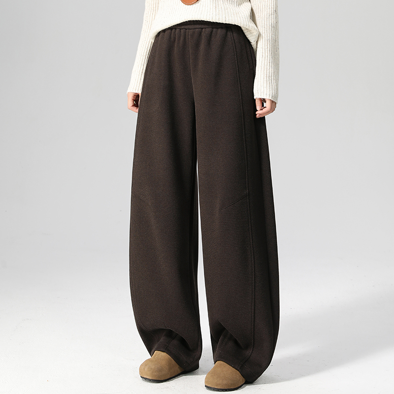 咖色高腰毛呢阔腿裤女秋冬新款