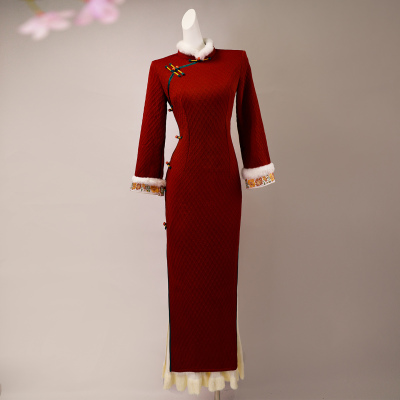 新中式敬酒服旗袍新娘2025新款秋冬季酒红色加绒保暖订婚礼服裙女